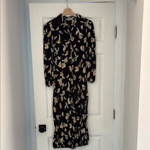 Mango Black and Cream Long Sleeve Bishop Collar Dress